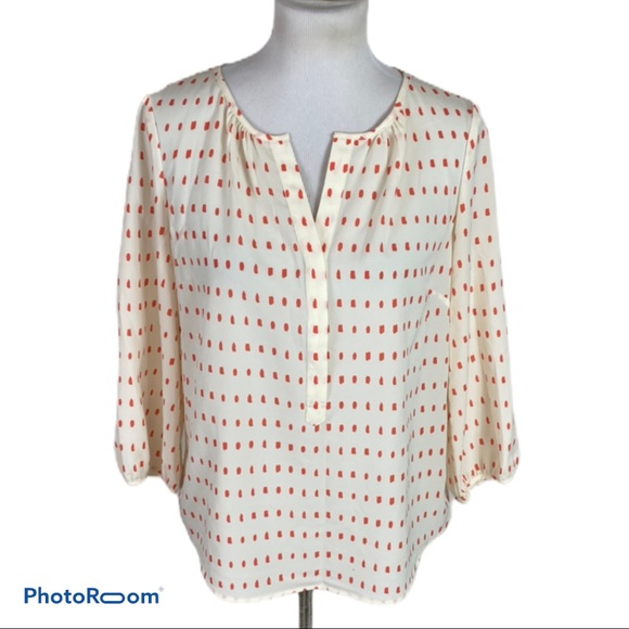 Talbots Tops - Talbots Coral and Cream dot notch neck blouse M